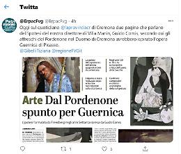 «Dal Pordenone spunto per Guernica»: l'assessore alla Cultura del FVG twitta l'articolo de La Provincia