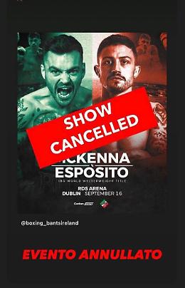 Boxe: clamoroso, salta la sfida mondiale tra McKenna ed Esposito 