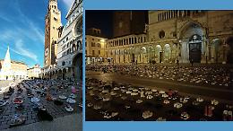 Piazza del Comune invasa dalle scarpe per ricordare i 20mila bimbi morti a Gaza