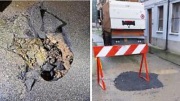 Si apre una buca sotto la spazzatrice: riempita in poche ore