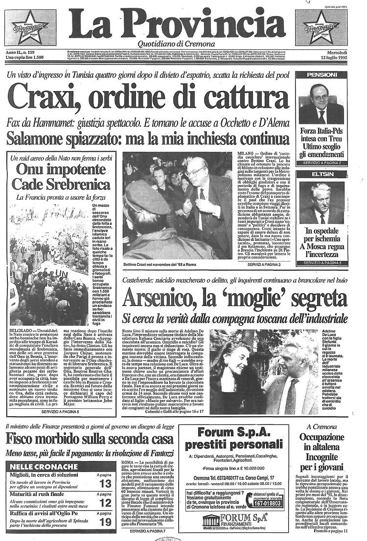Craxi, ordine di cattura Onu impotente. Cade Srebrenica