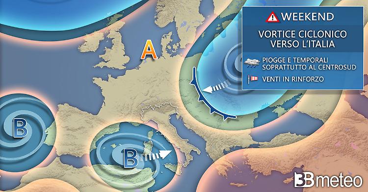 Ciclone mediterraneo nel weekend, maltempo e venti forti su parte d’Italia