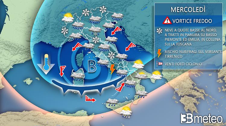 Irrompe l'inverno, in arrivo maltempo, freddo e neve anche in Pianura
