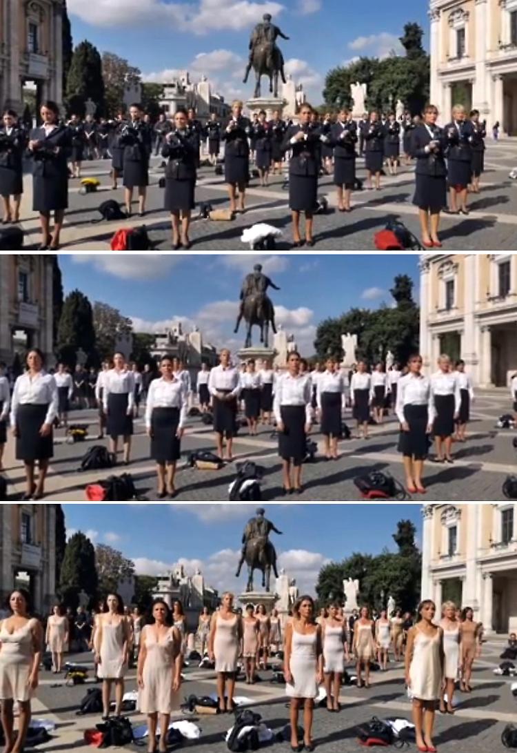Flash mob delle hostess ex Alitalia in Campidoglio, via le divise