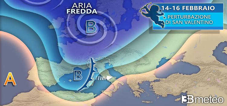 Arriva la perturbazione di San Valentino, pioggia al Nord e neve a quote molto basse