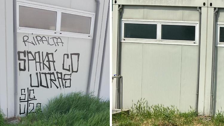 Tifosi pentiti cancellano le scritte sulla palestra