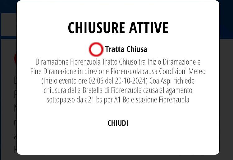 Maltempo, bretella di Fiorenzuola chiusa